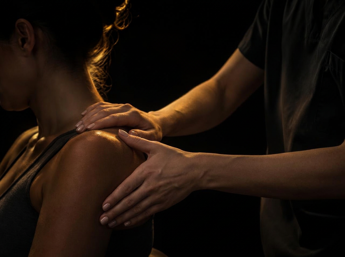 Neural Reset Therapy: vrouwelijke handen maken spanning in nek en schouder los